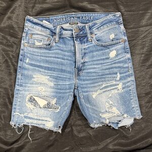 American Eagle Outfitters Blue Distressed Jean Shorts